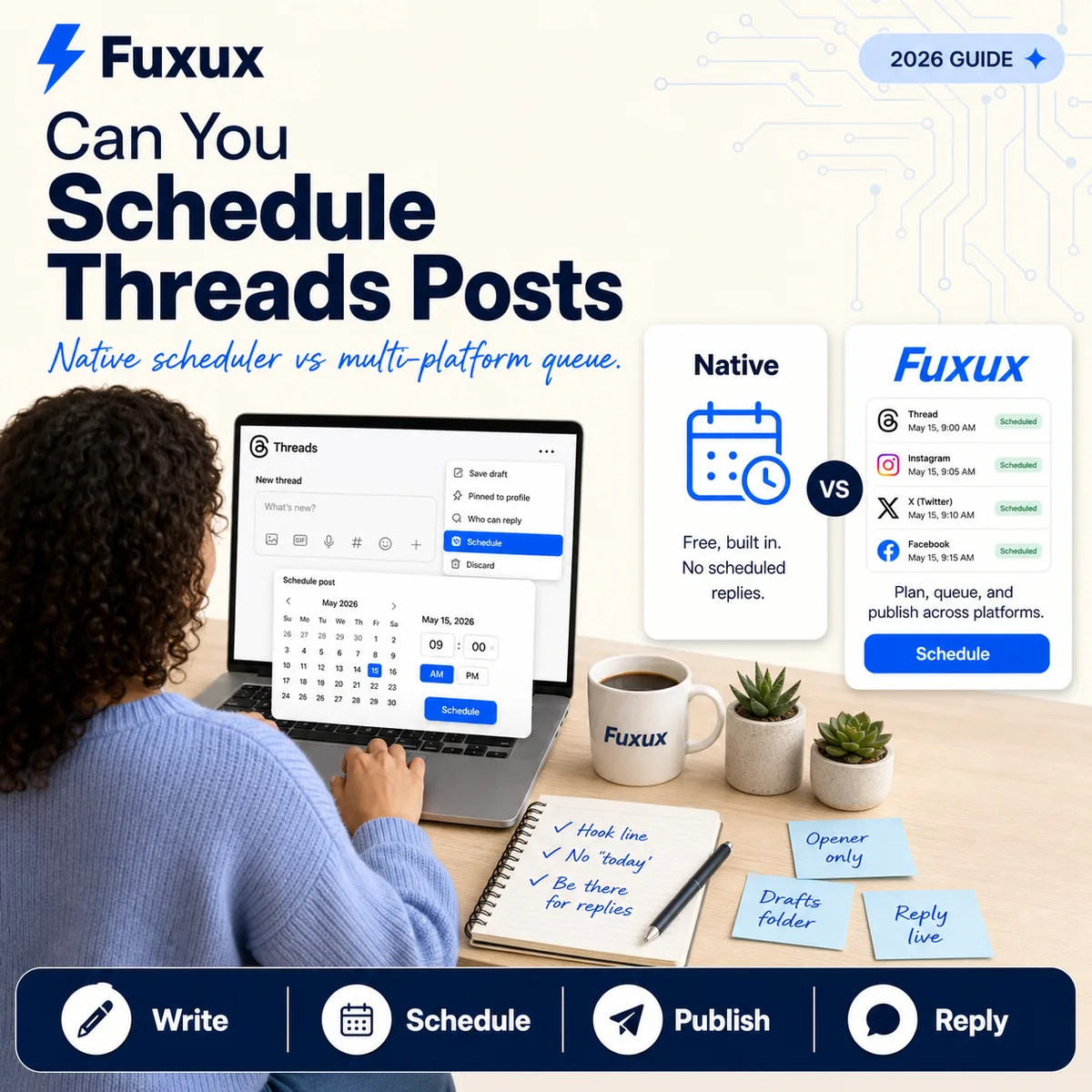 Can you schedule Threads posts workflow with native scheduler and creator checklist