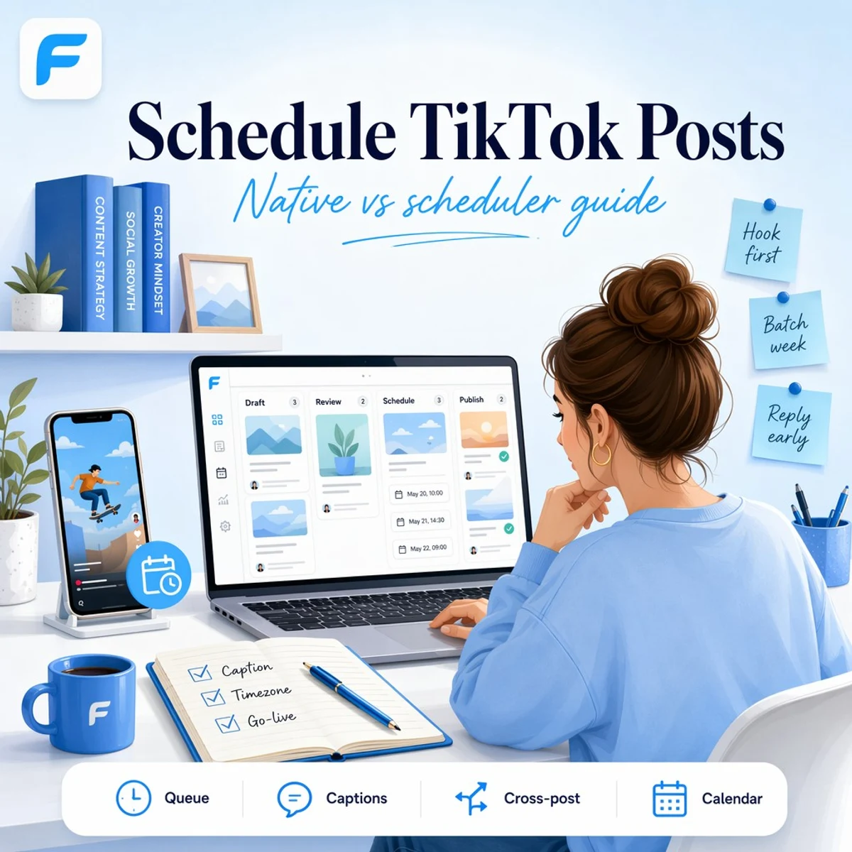 Can you schedule TikTok posts workflow with caption prep, queue, and publish checklist