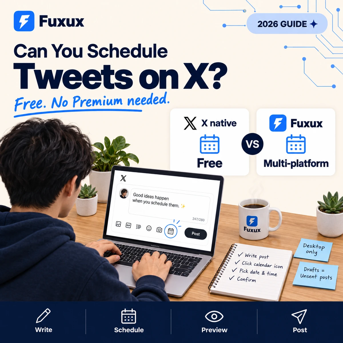 Can you schedule X (Twitter) posts using the native composer scheduling calendar icon