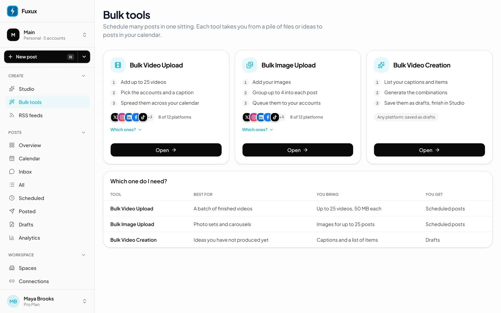 Bulk tools scheduling a batch of videos across the month