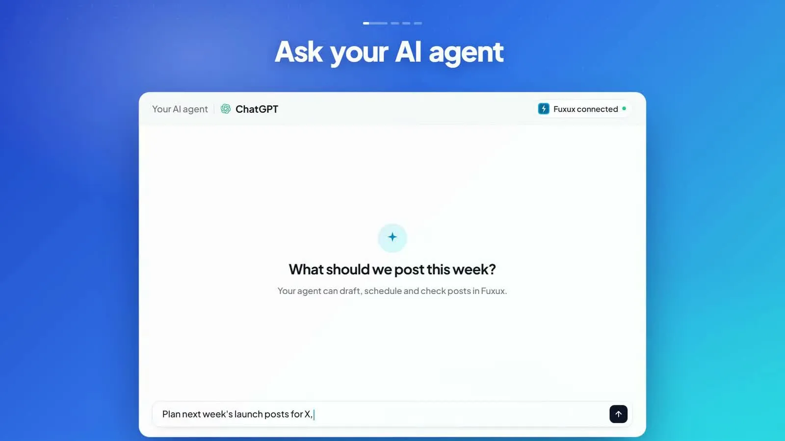 A chat asking an AI assistant to schedule next week's social media posts