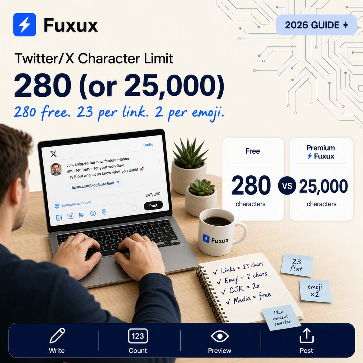 Twitter/X Character Limit: 280 (or 25,000)